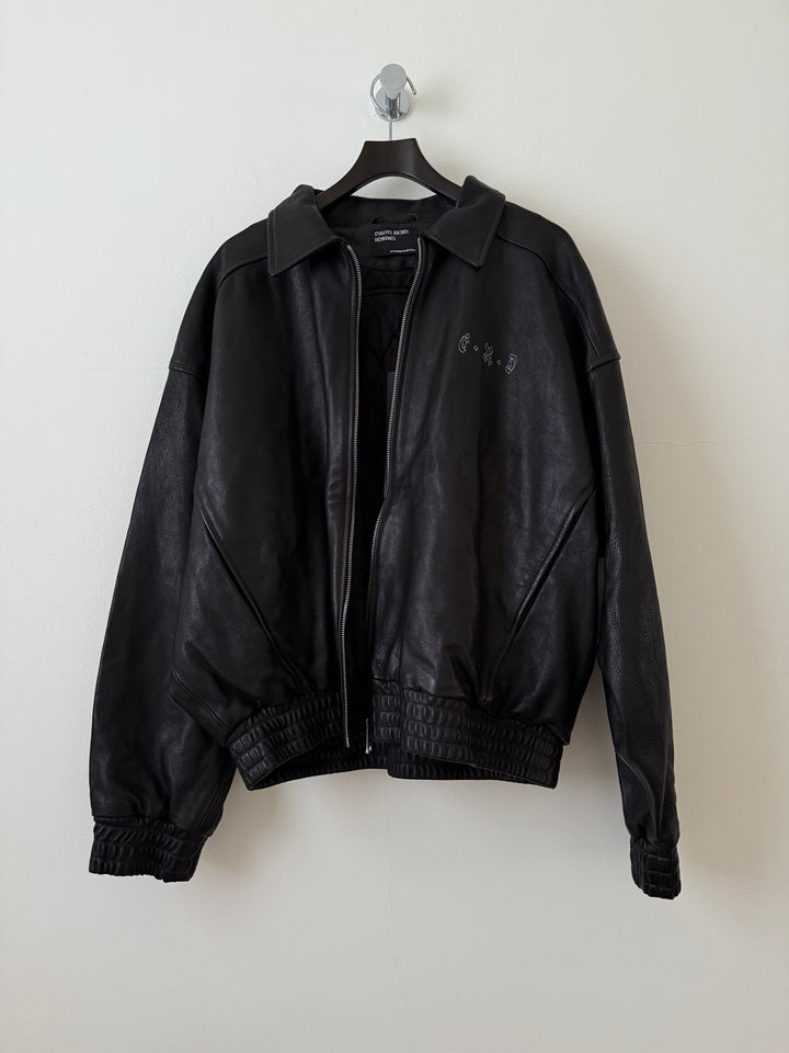 Embroidered Logo Leather Blouson