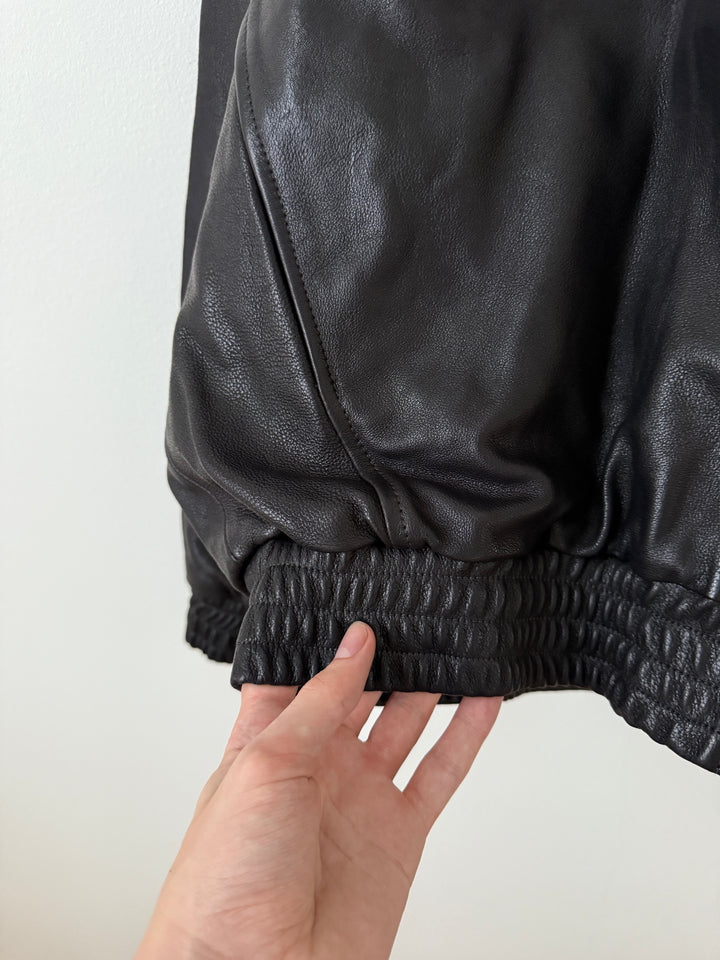 Embroidered Logo Leather Blouson