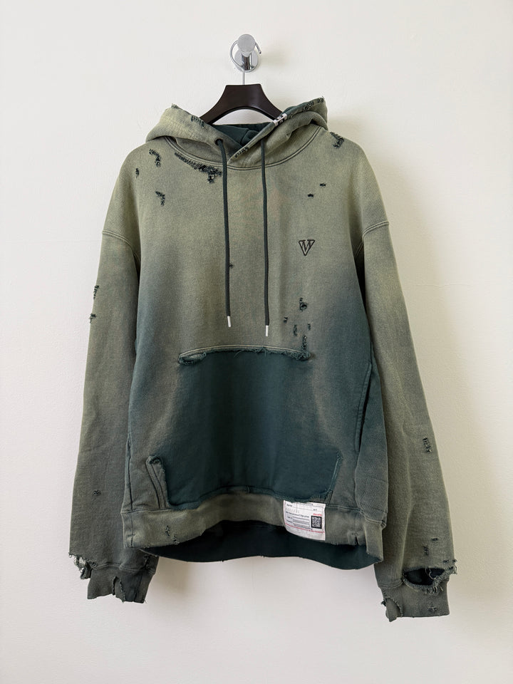 Green Sun Faded Distressed Pullover Hoodie