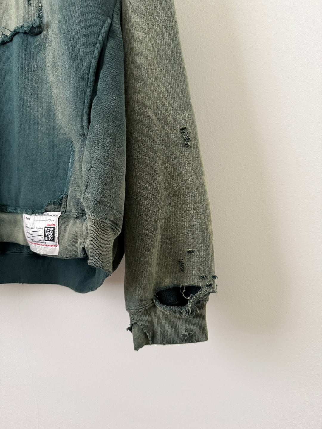Green Sun Faded Distressed Pullover Hoodie