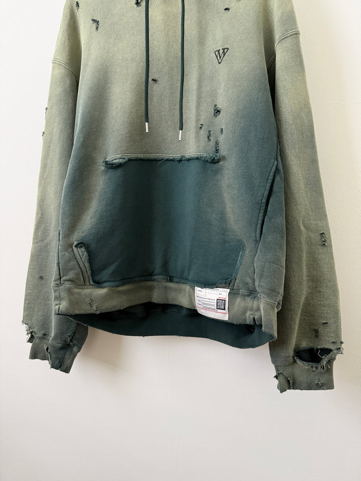 Green Sun Faded Distressed Pullover Hoodie