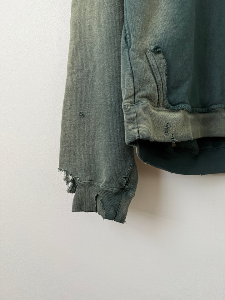Green Sun Faded Distressed Pullover Hoodie