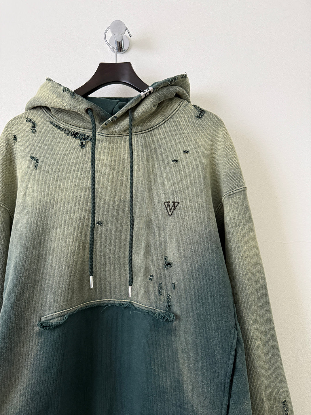 Green Sun Faded Distressed Pullover Hoodie