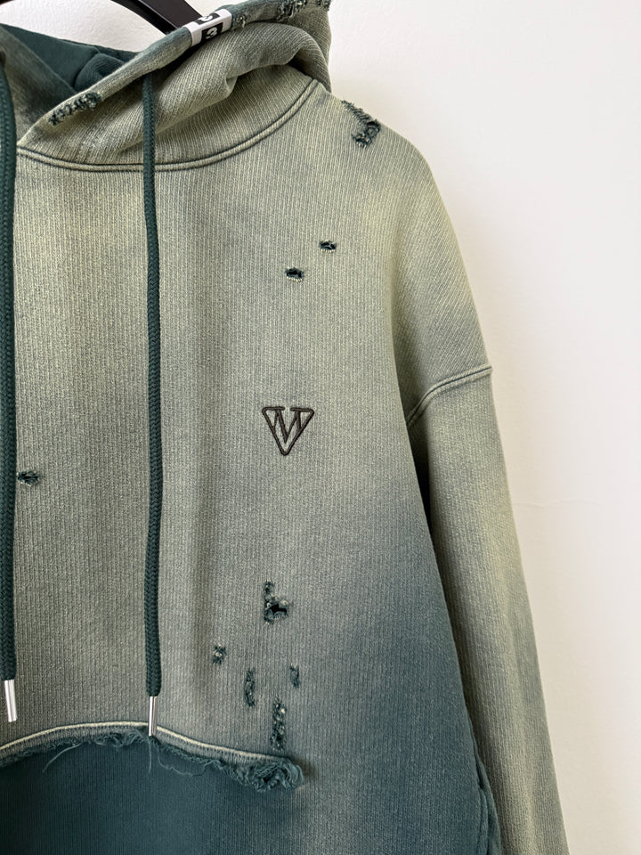 Green Sun Faded Distressed Pullover Hoodie