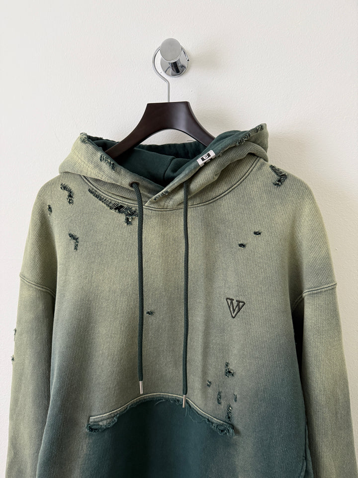 Green Sun Faded Distressed Pullover Hoodie