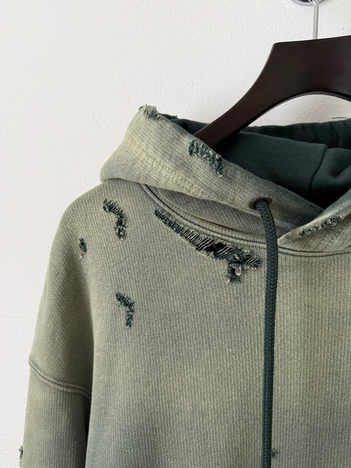 Green Sun Faded Distressed Pullover Hoodie