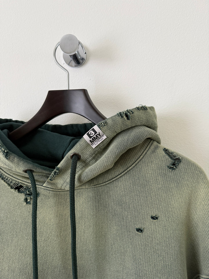 Green Sun Faded Distressed Pullover Hoodie