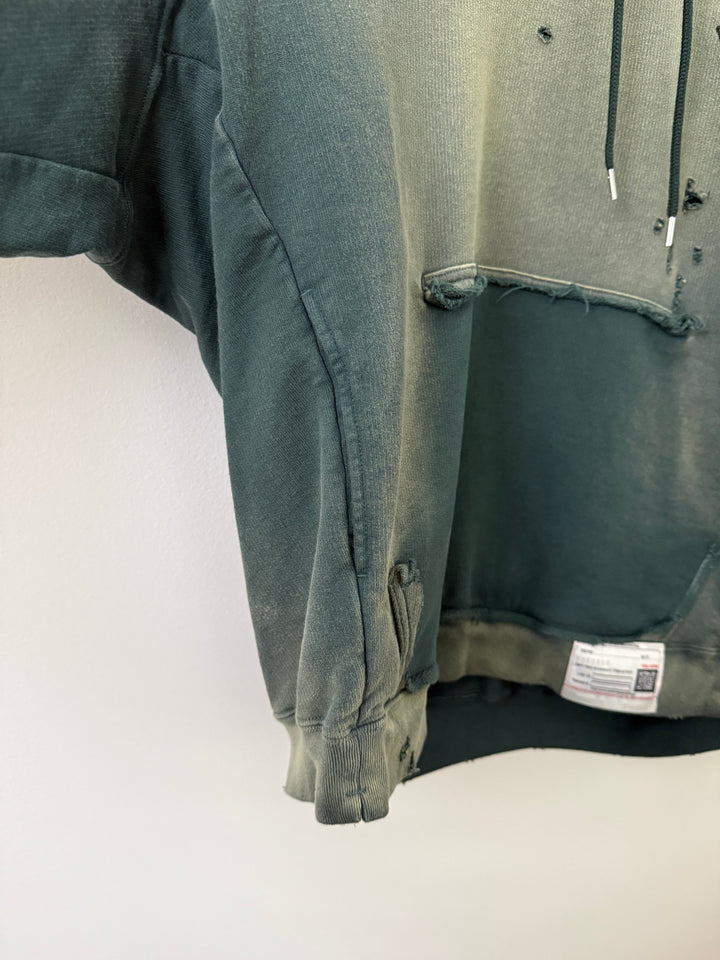 Green Sun Faded Distressed Pullover Hoodie