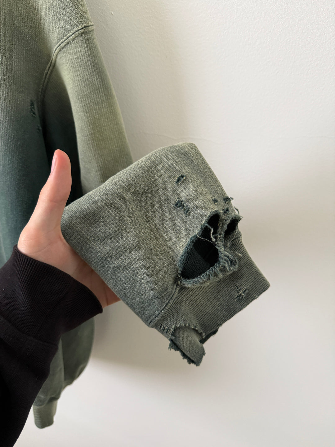 Green Sun Faded Distressed Pullover Hoodie