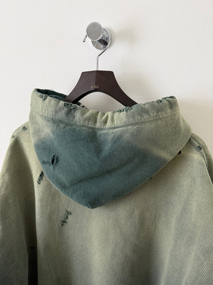Green Sun Faded Distressed Pullover Hoodie