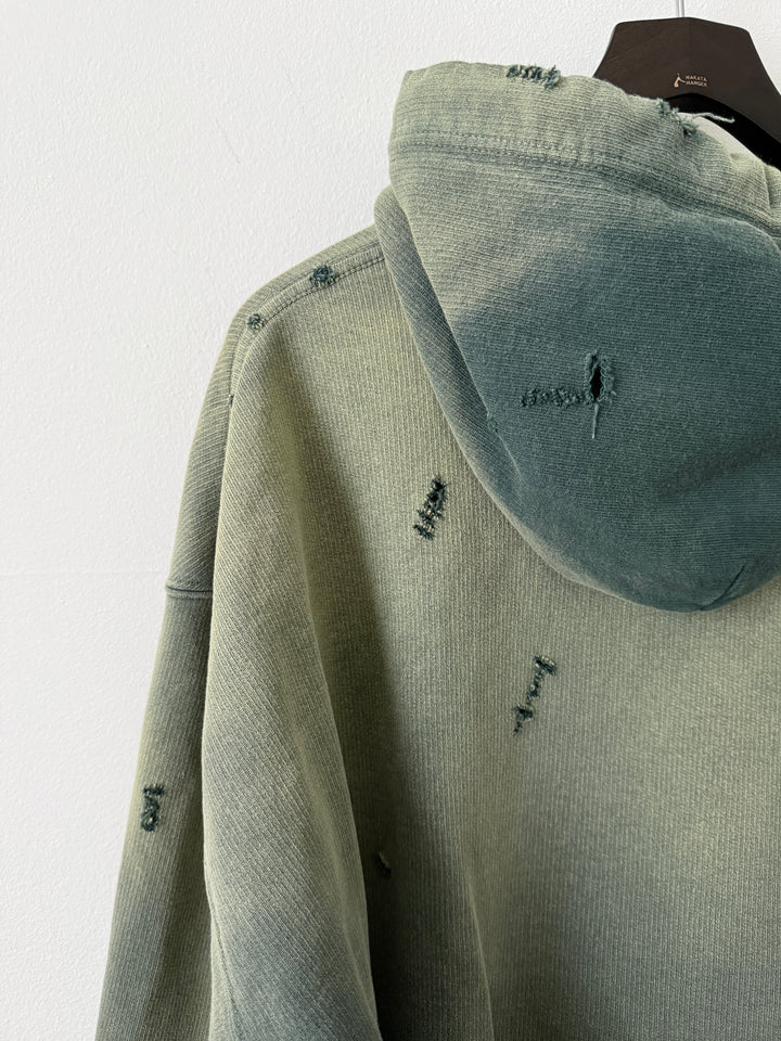 Green Sun Faded Distressed Pullover Hoodie