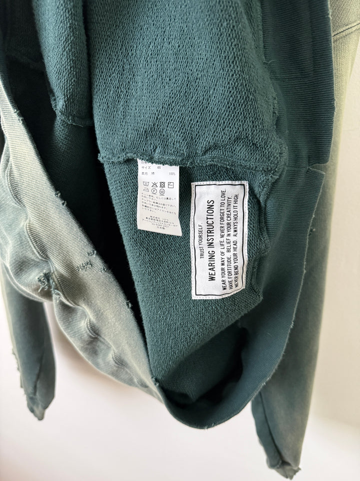 Green Sun Faded Distressed Pullover Hoodie