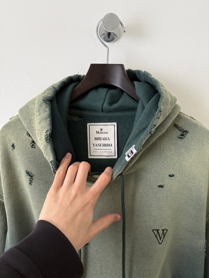 Green Sun Faded Distressed Pullover Hoodie