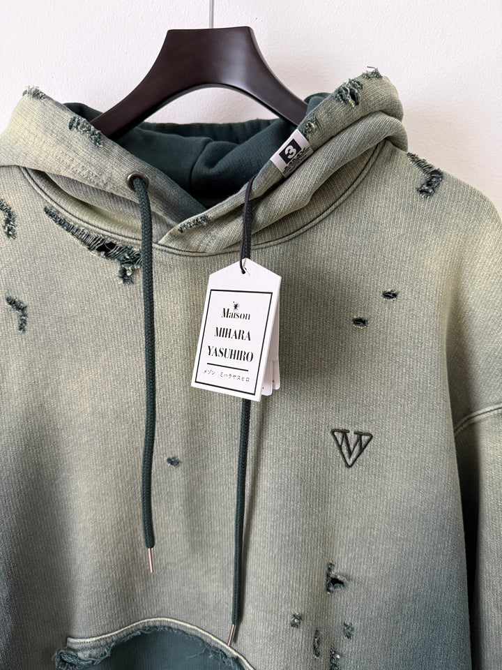 Green Sun Faded Distressed Pullover Hoodie