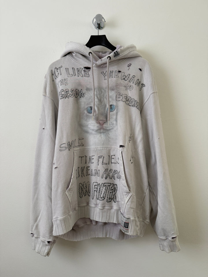 Bleached Distressed Cat Hoodie