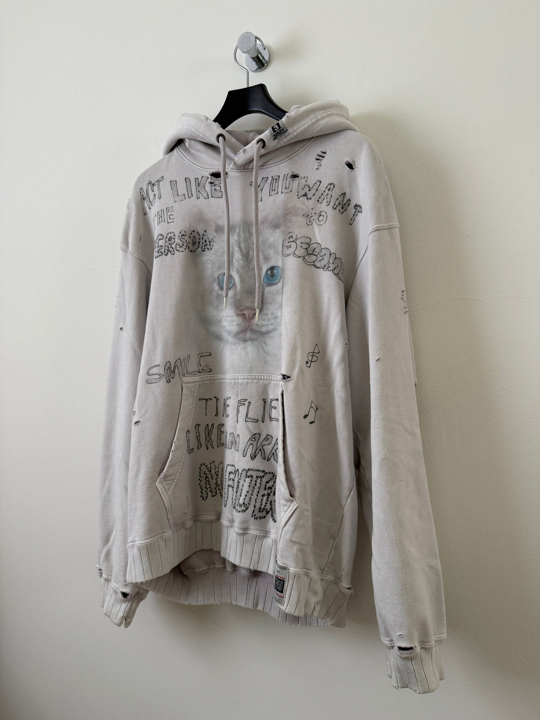 Bleached Distressed Cat Hoodie