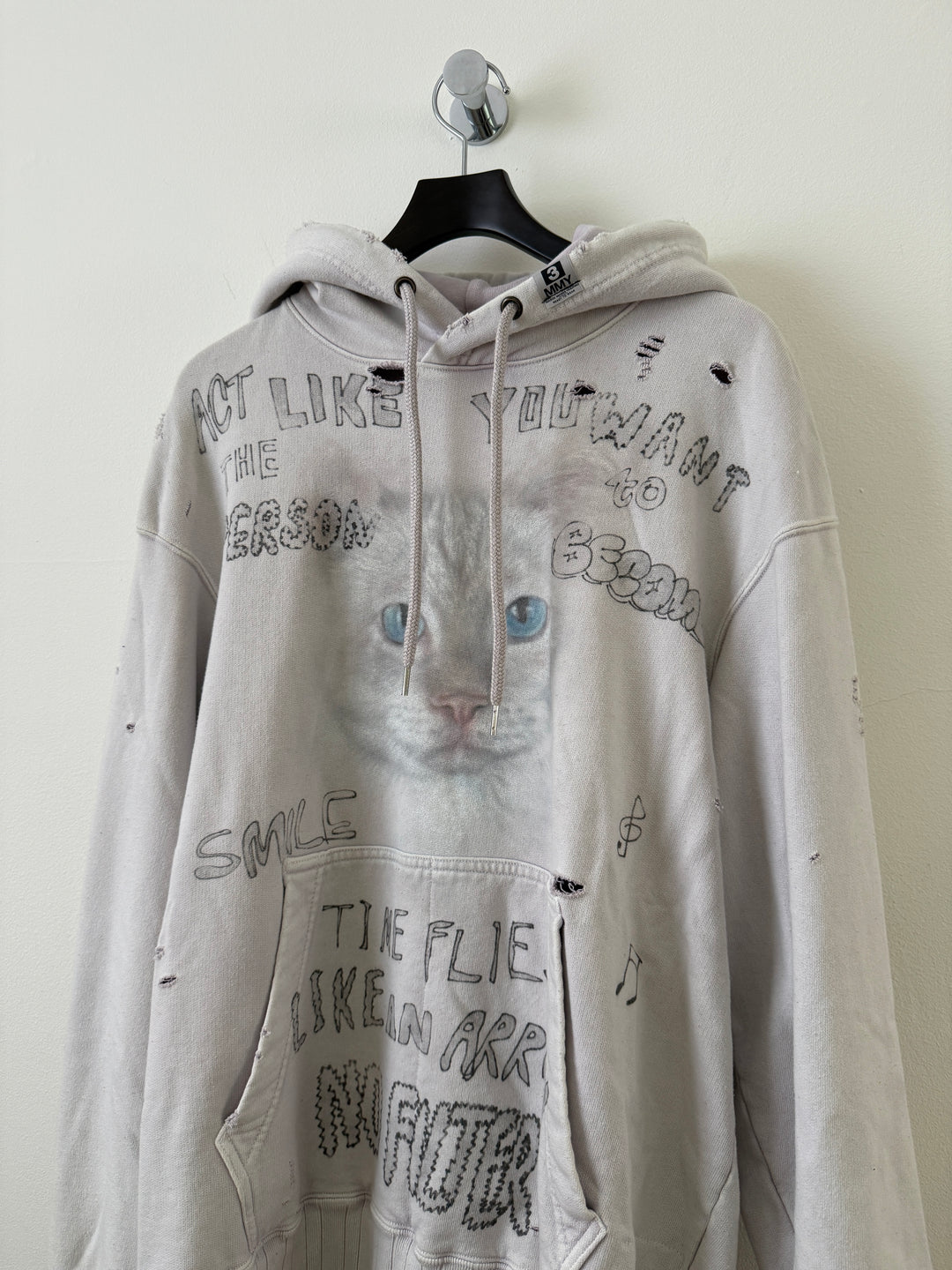 Bleached Distressed Cat Hoodie