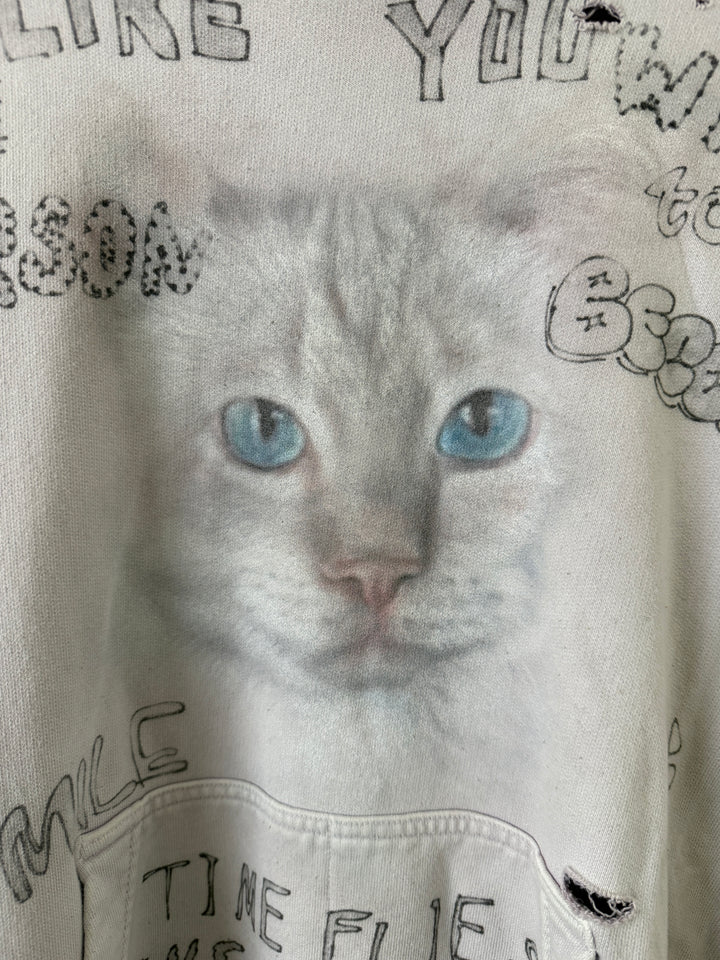 Bleached Distressed Cat Hoodie