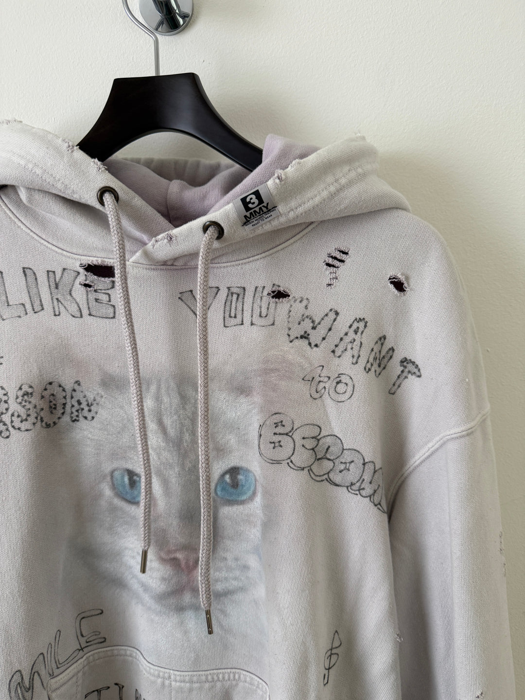 Bleached Distressed Cat Hoodie