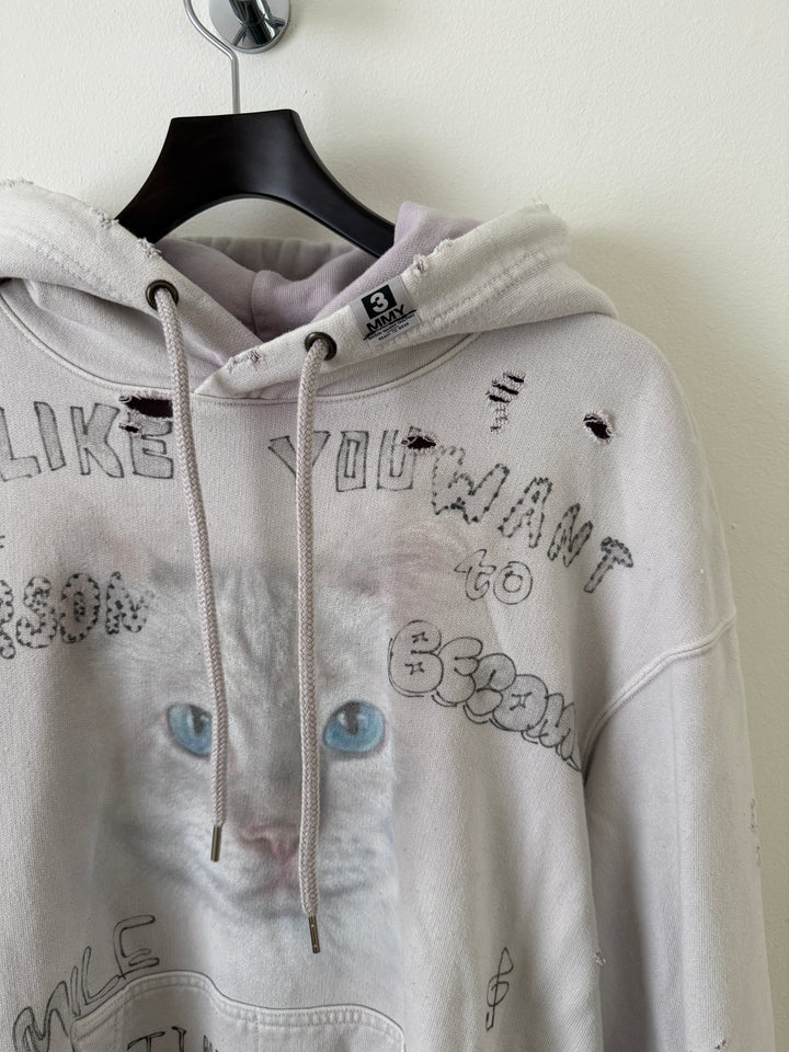 Bleached Distressed Cat Hoodie