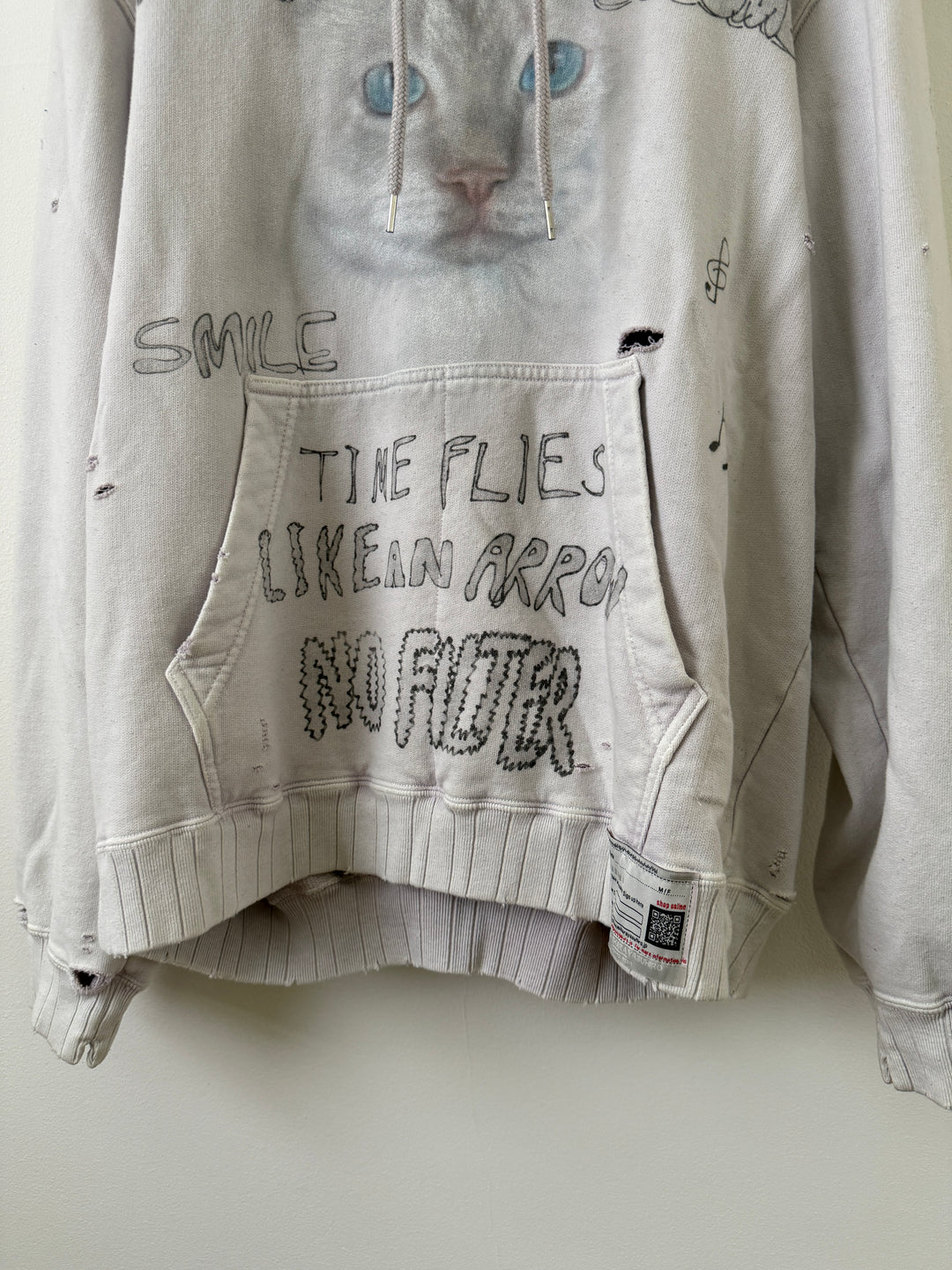 Bleached Distressed Cat Hoodie