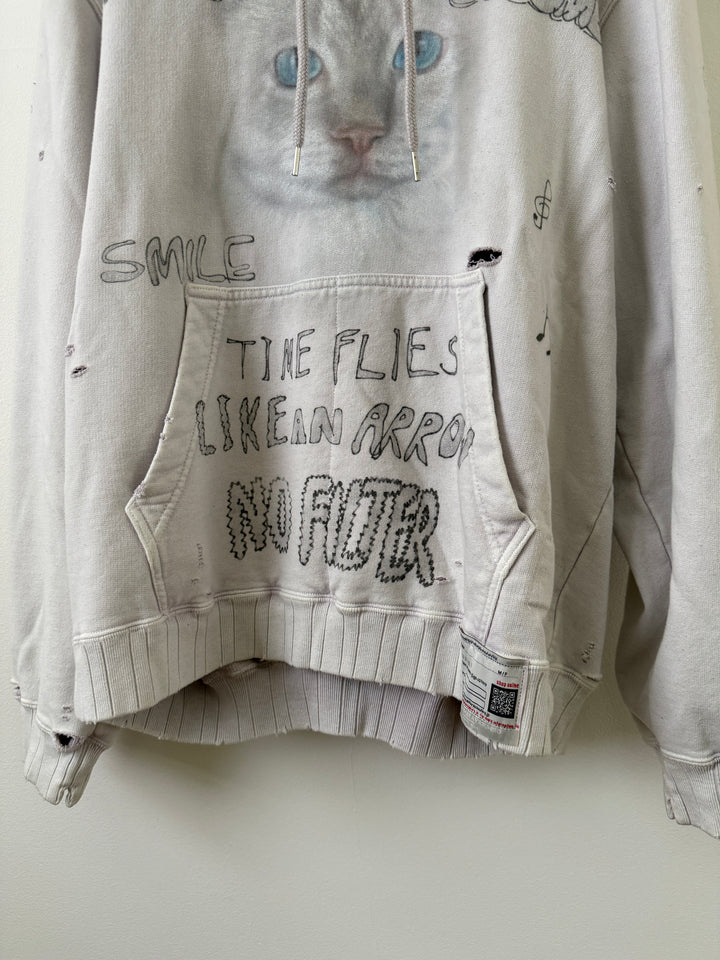 Bleached Distressed Cat Hoodie