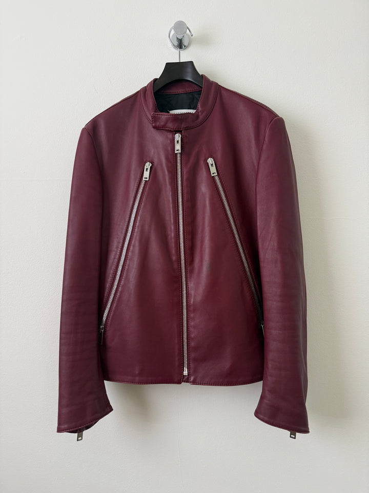 2015 Burgundy 5 Zip Leather Moto Jacket