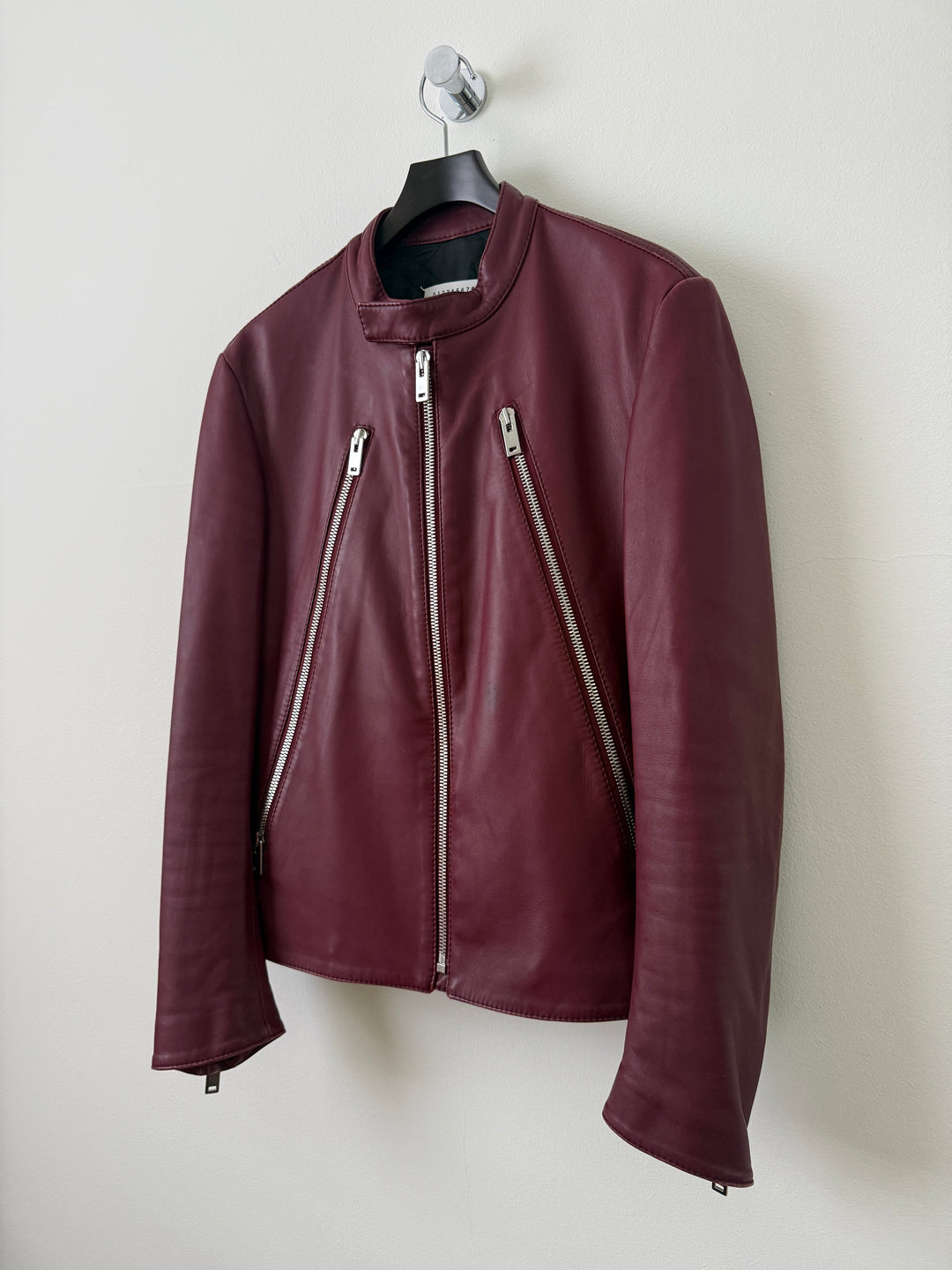 2015 Burgundy 5 Zip Leather Moto Jacket