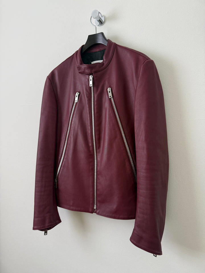 2015 Burgundy 5 Zip Leather Moto Jacket