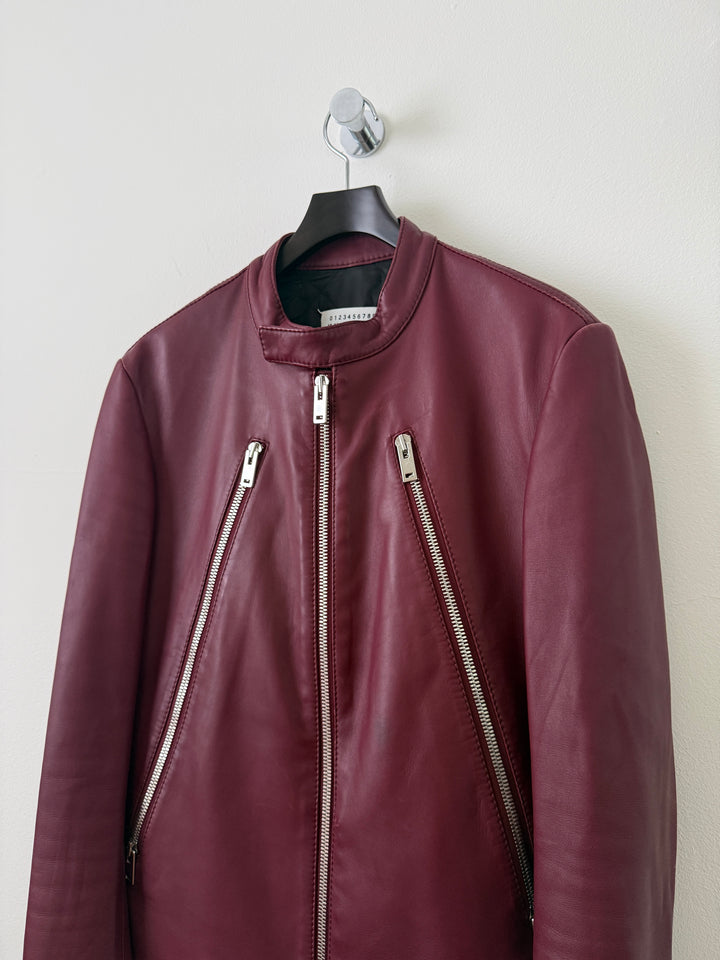 2015 Burgundy 5 Zip Leather Moto Jacket