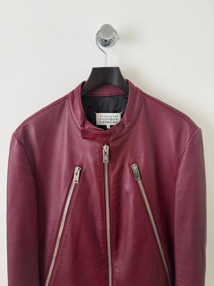 2015 Burgundy 5 Zip Leather Moto Jacket