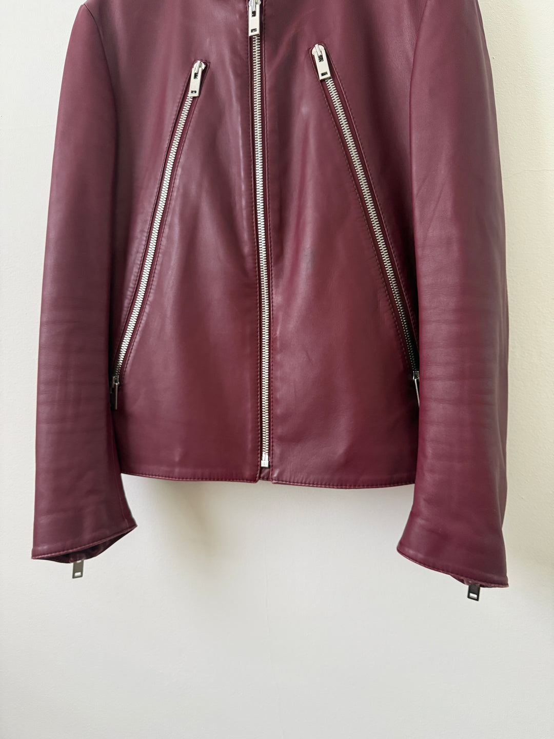2015 Burgundy 5 Zip Leather Moto Jacket