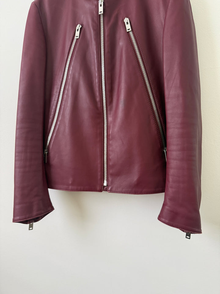 2015 Burgundy 5 Zip Leather Moto Jacket