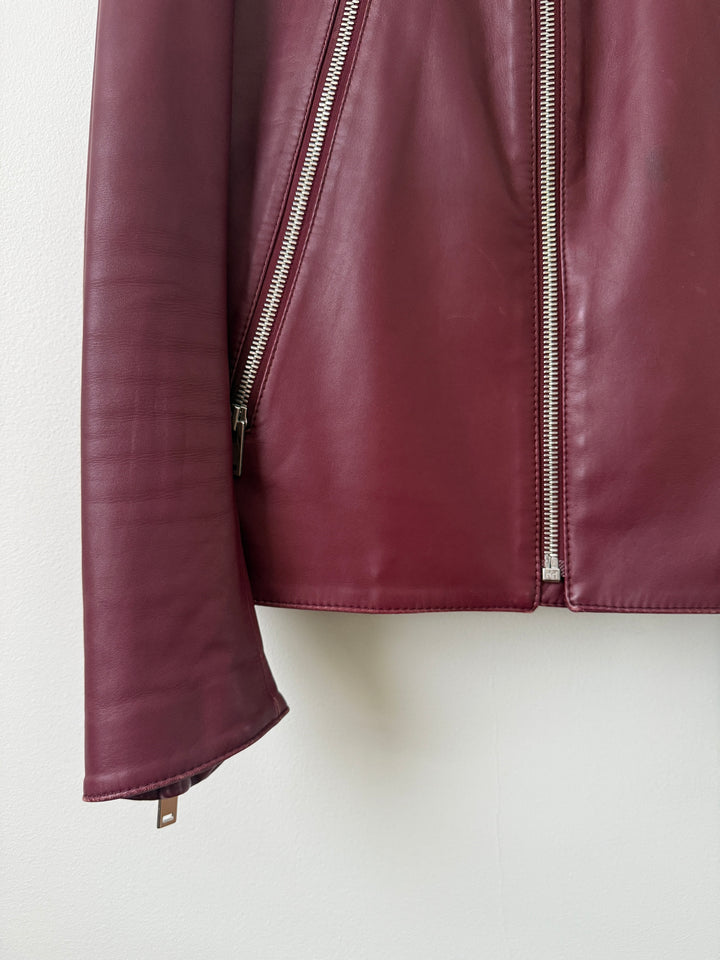 2015 Burgundy 5 Zip Leather Moto Jacket