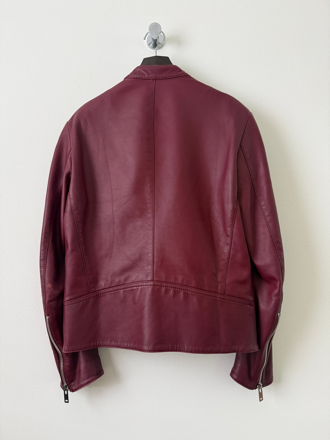 2015 Burgundy 5 Zip Leather Moto Jacket