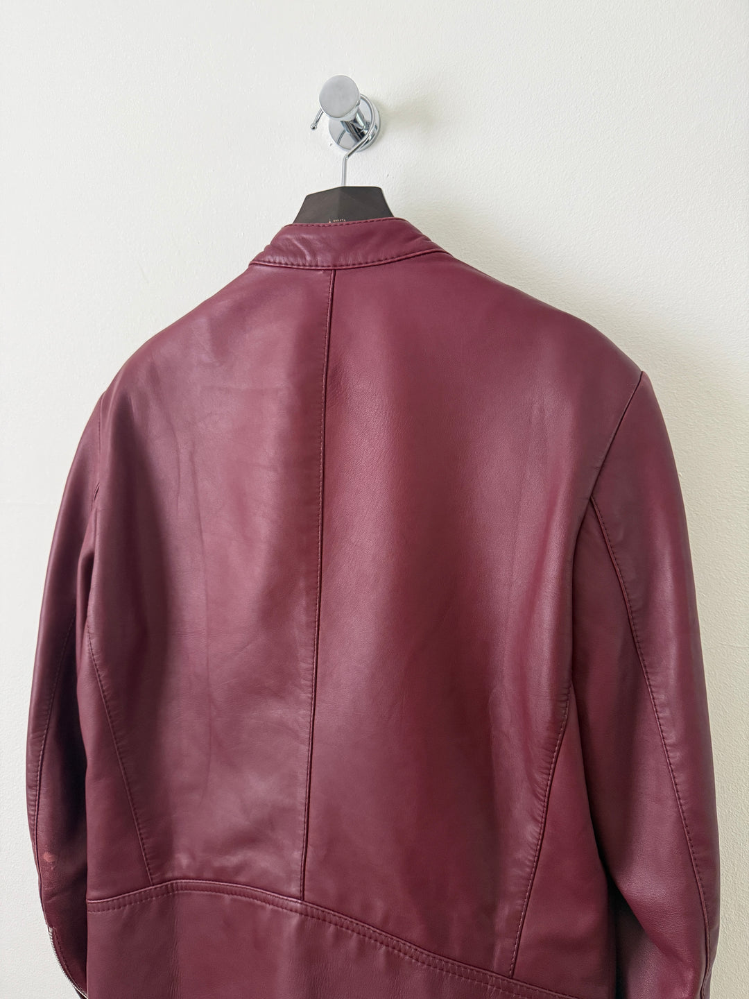 2015 Burgundy 5 Zip Leather Moto Jacket