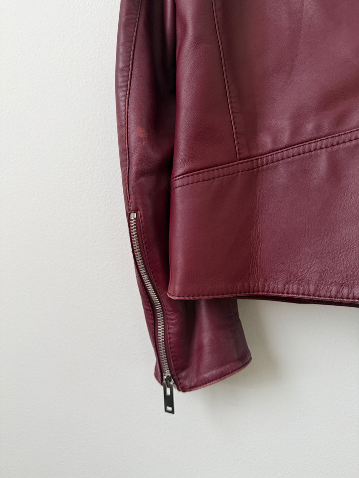2015 Burgundy 5 Zip Leather Moto Jacket