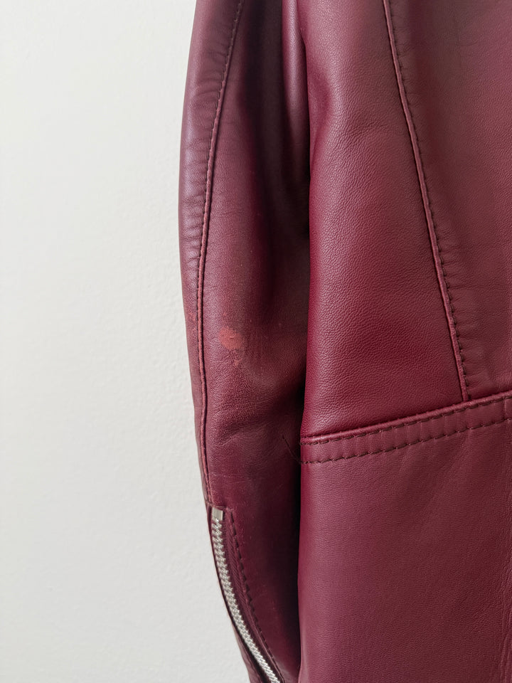 2015 Burgundy 5 Zip Leather Moto Jacket