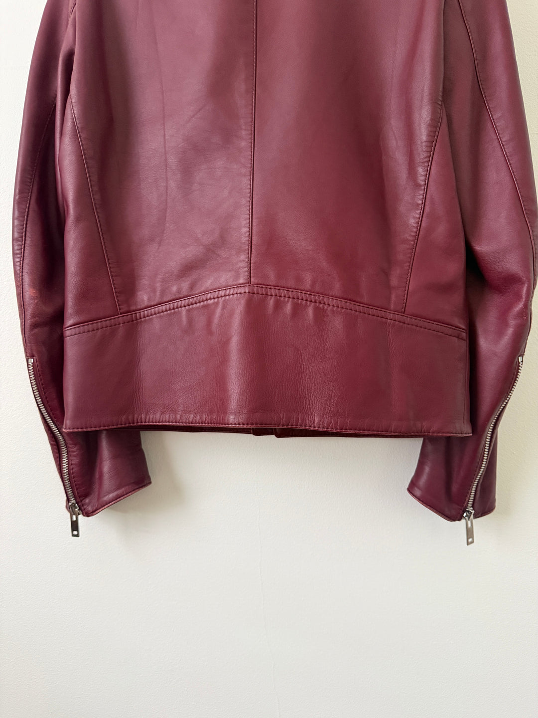 2015 Burgundy 5 Zip Leather Moto Jacket
