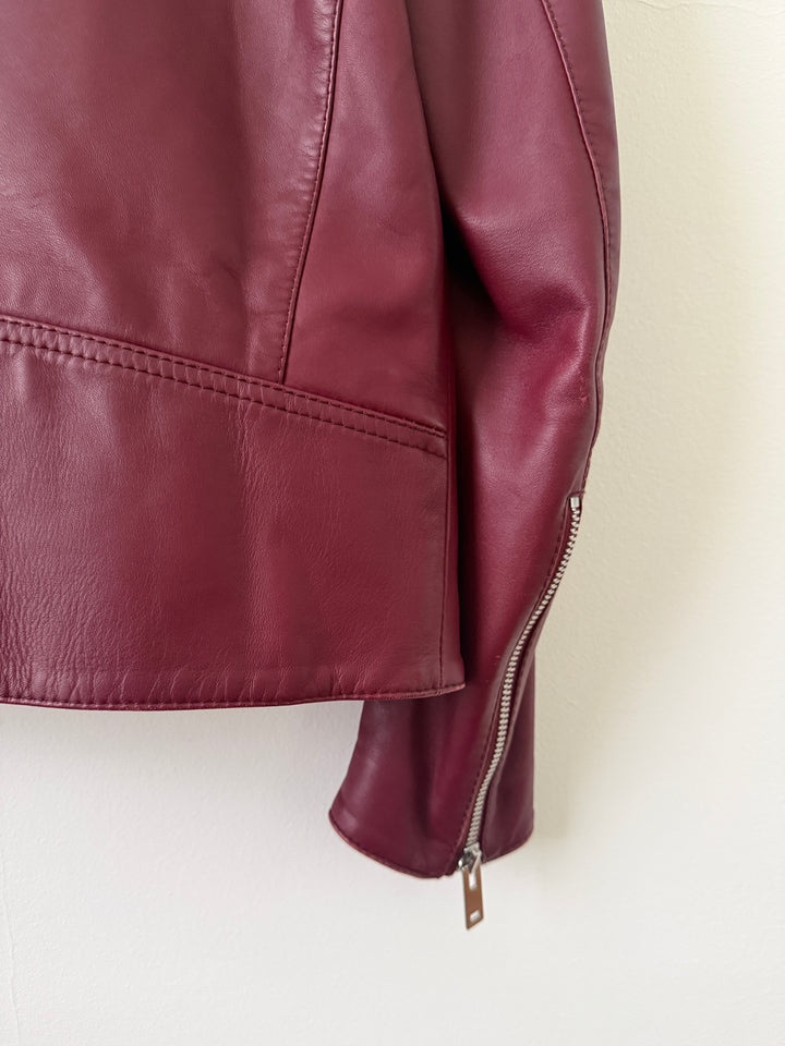 2015 Burgundy 5 Zip Leather Moto Jacket
