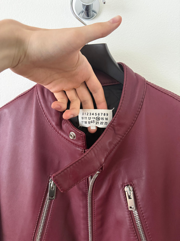 2015 Burgundy 5 Zip Leather Moto Jacket