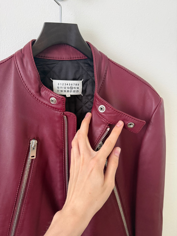 2015 Burgundy 5 Zip Leather Moto Jacket