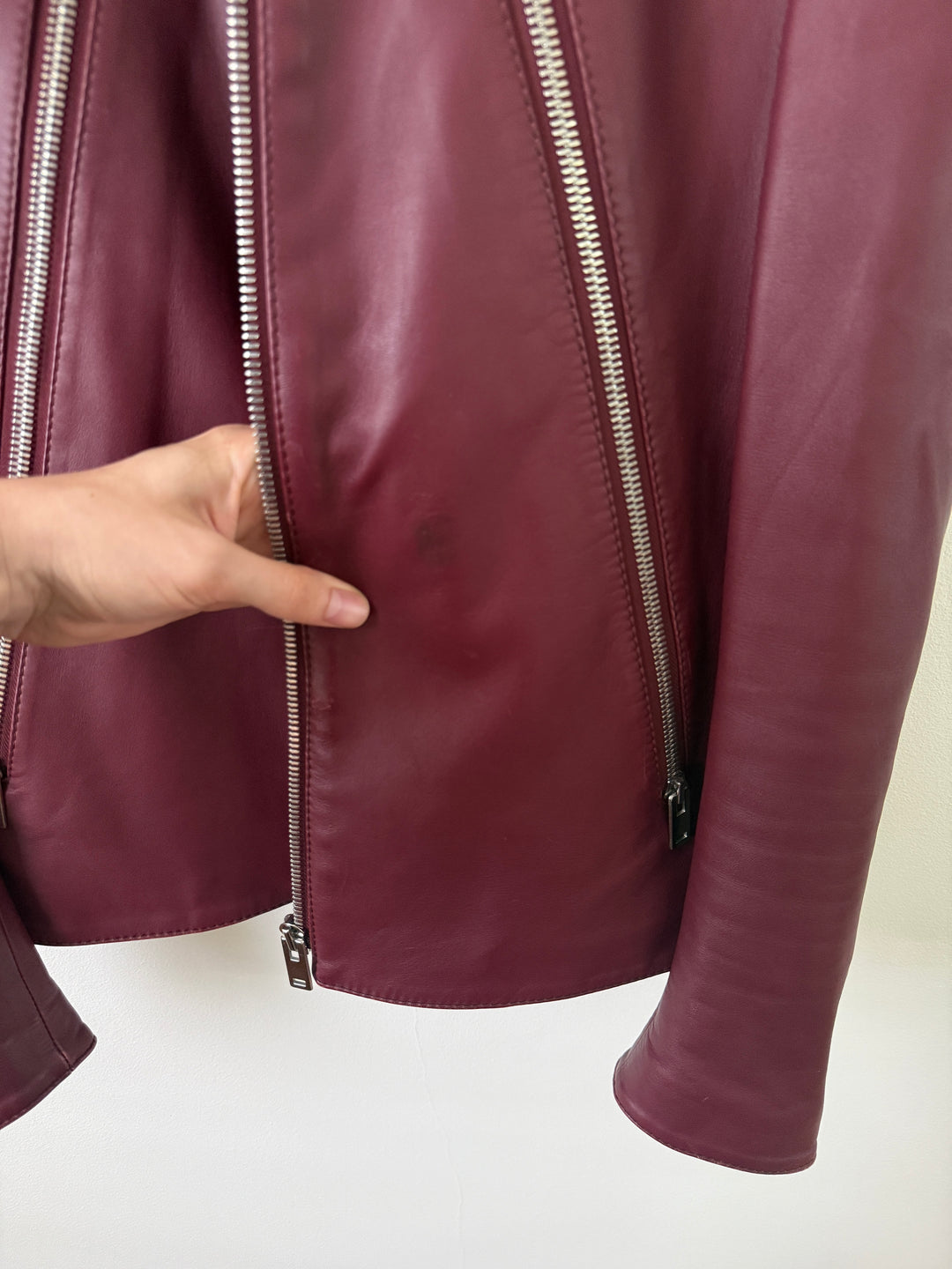2015 Burgundy 5 Zip Leather Moto Jacket