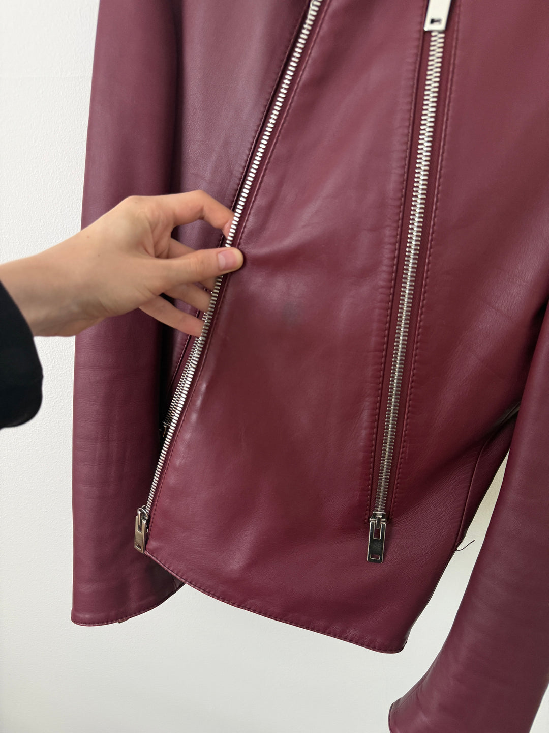 2015 Burgundy 5 Zip Leather Moto Jacket