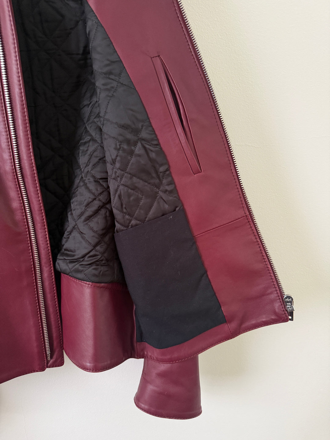 2015 Burgundy 5 Zip Leather Moto Jacket