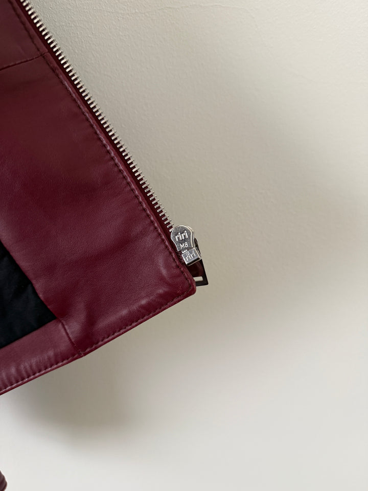 2015 Burgundy 5 Zip Leather Moto Jacket