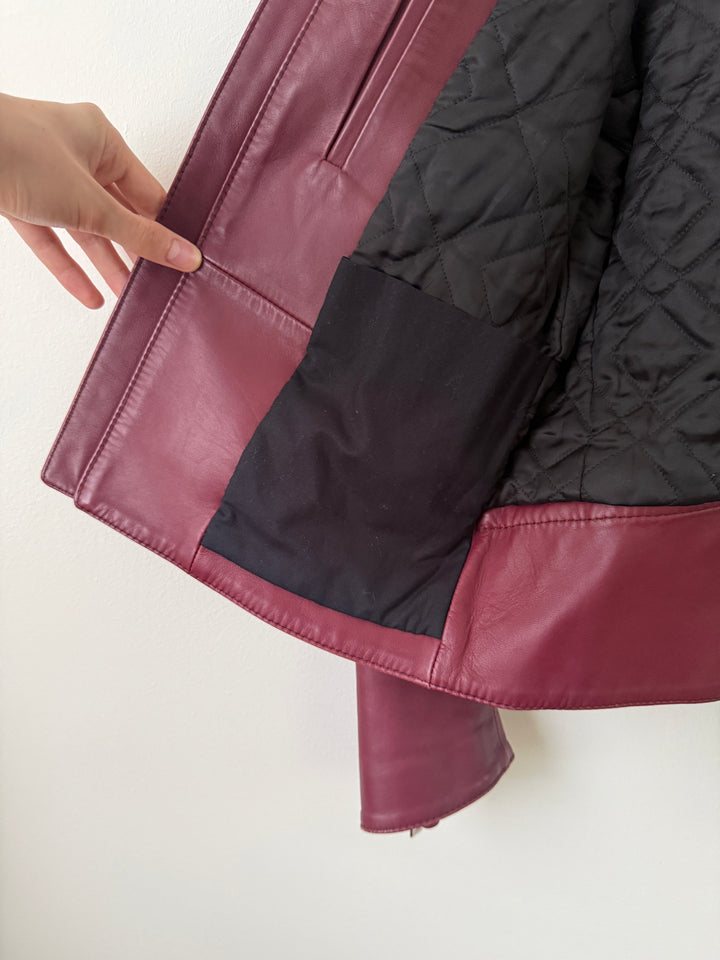 2015 Burgundy 5 Zip Leather Moto Jacket