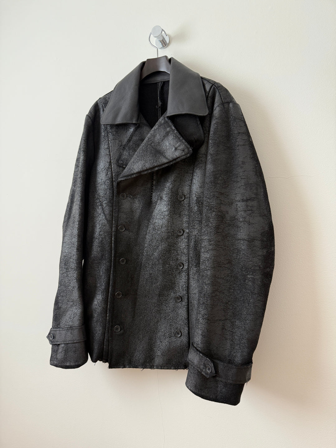 Heavy Wool Distressed Buttoned Overcoat