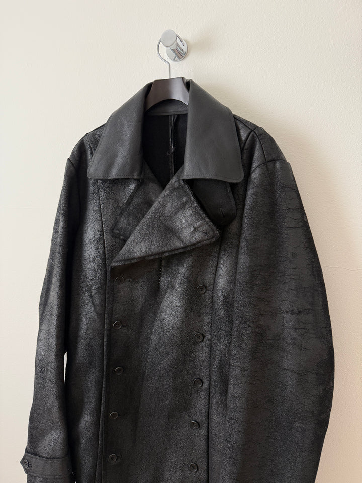 Heavy Wool Distressed Buttoned Overcoat