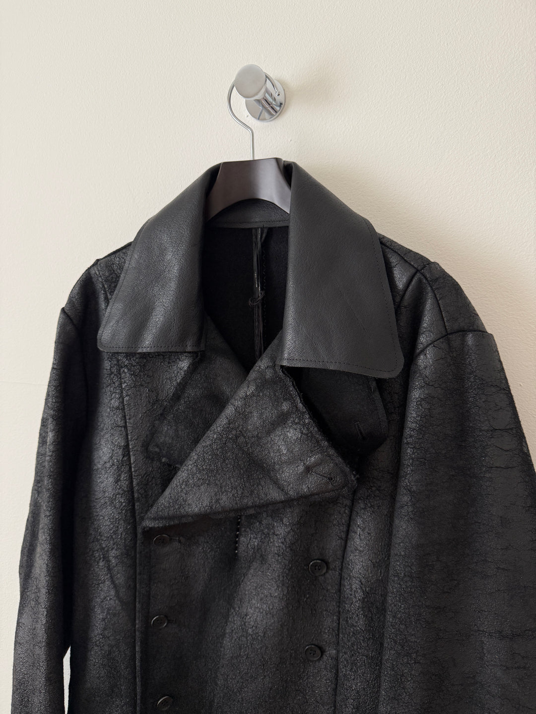 Heavy Wool Distressed Buttoned Overcoat